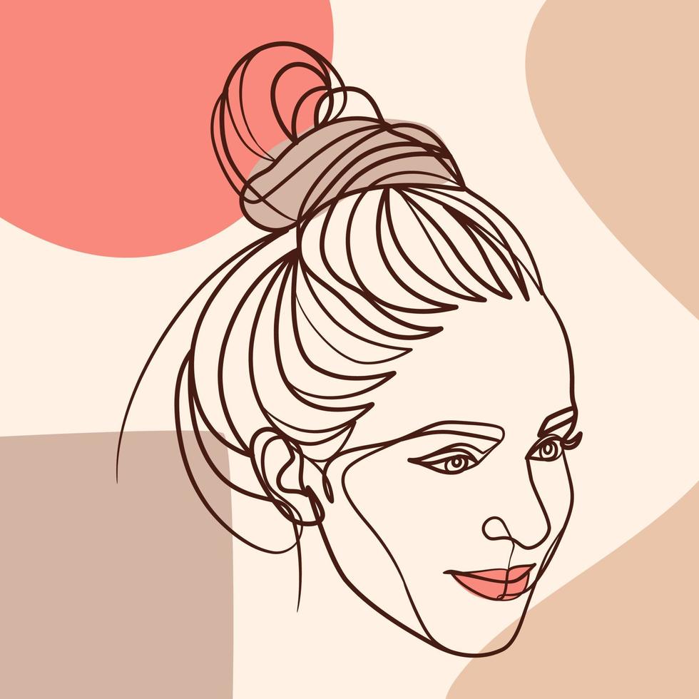 Woman face one line art drawing poster. Continuous line drawing style vector