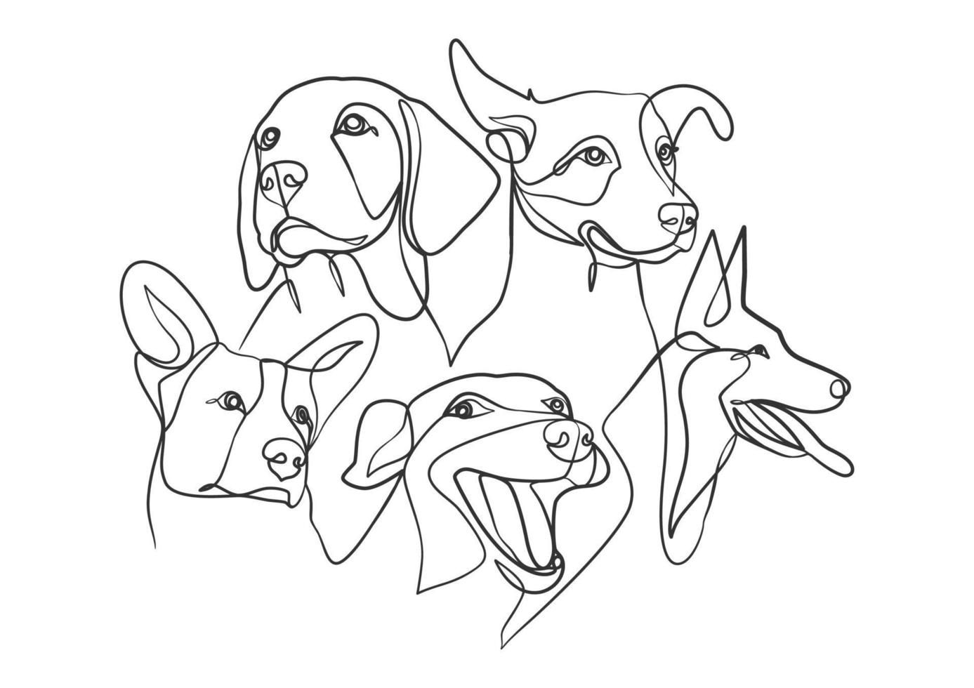 estilo de dibujo de línea continua de cabeza de perro vector