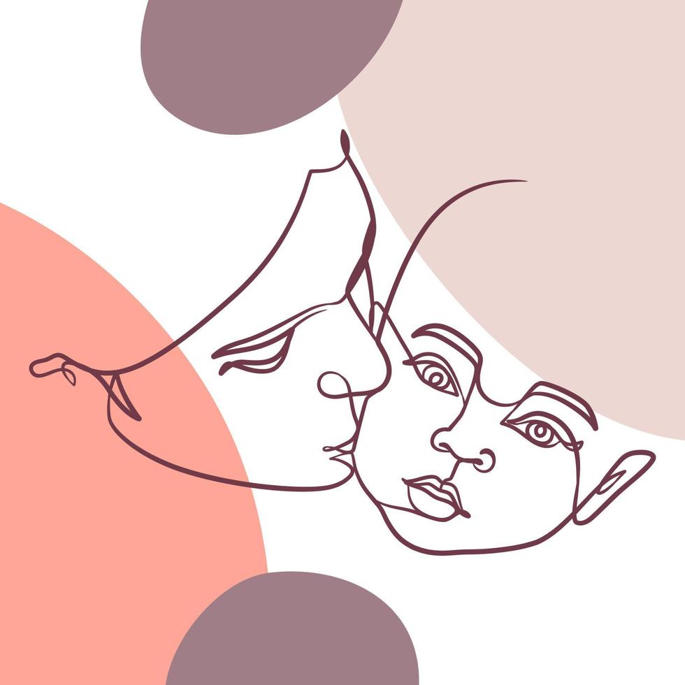 Continuous line drawing poster of mother kisses baby vector