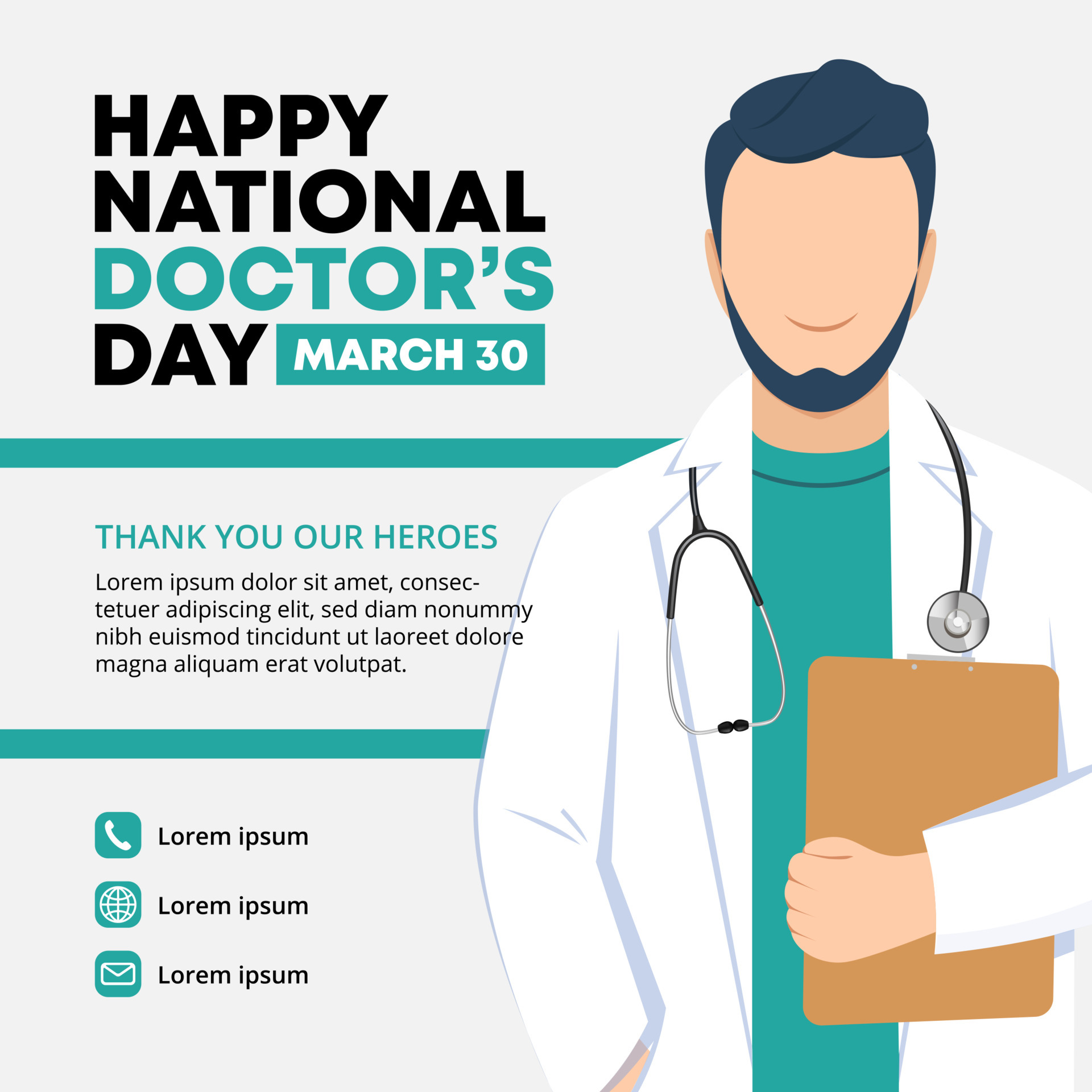 National doctors day banner design with a doctor is standing and holding a tab 6208974 Vector