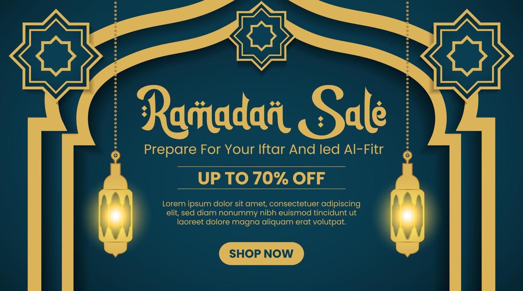 diseño de banner de venta de ramadán con puerta de mezquita y linterna vector