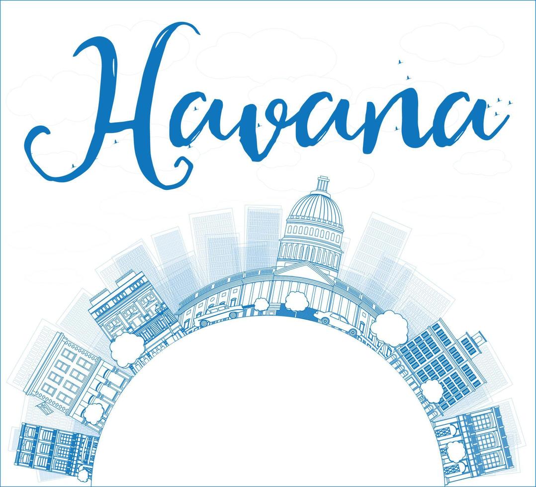 Havana Skyline with Blue Building and copy space. vector