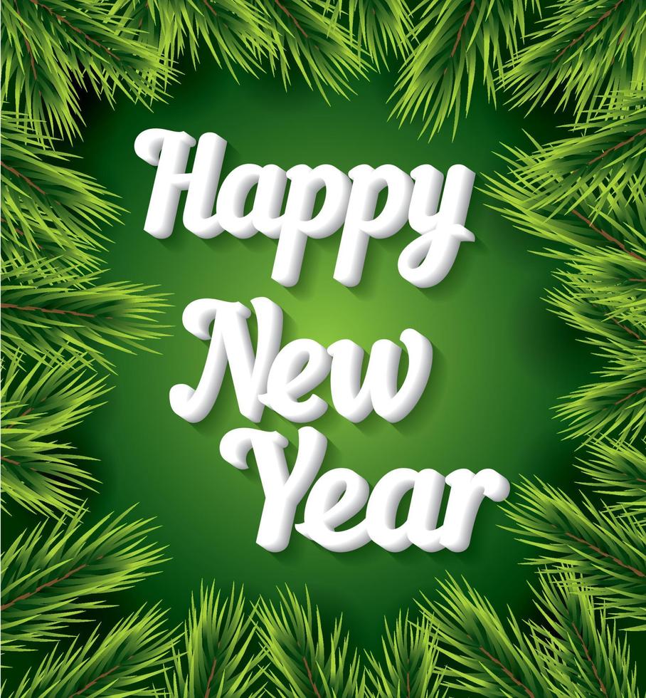 Happy New Year card with white text on green background. vector
