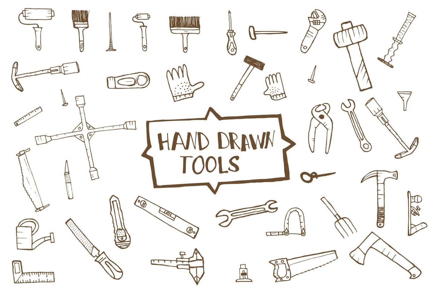 Hand drawn tool icons set, isolated. vector