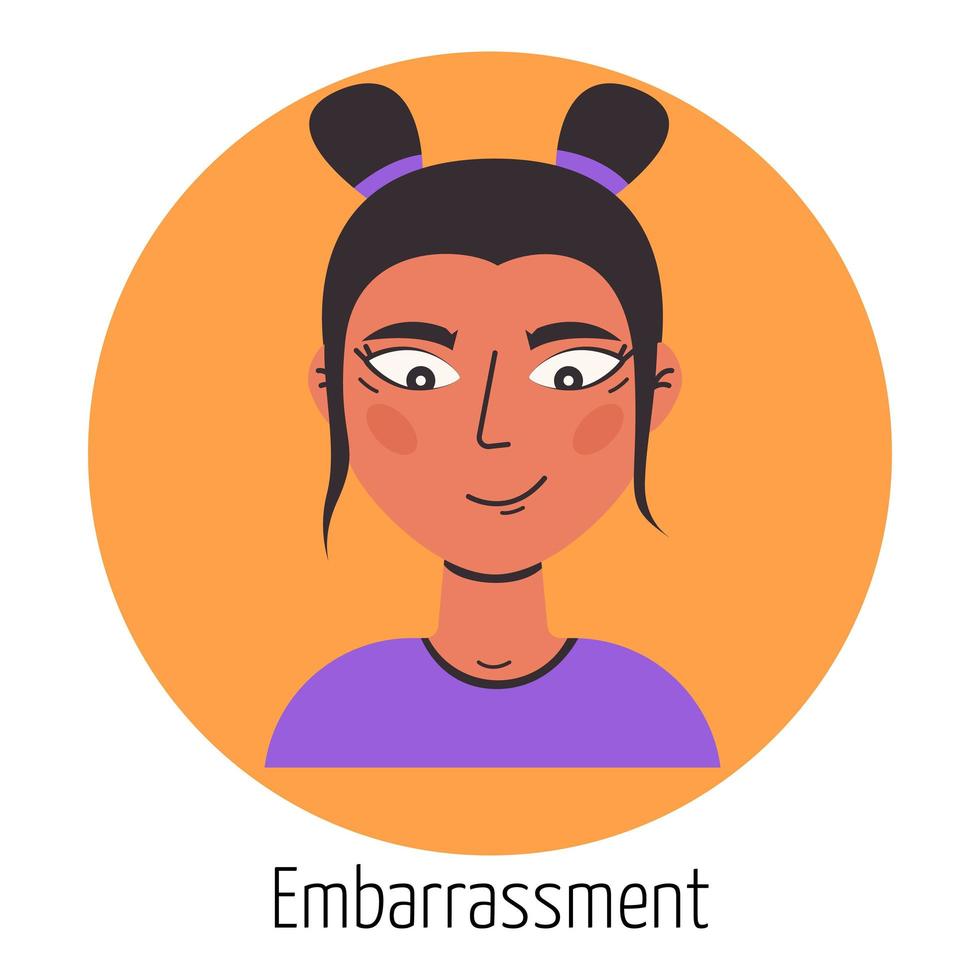 personaje femenino con rostro confundido. expresión facial. sentimiento de mujer joven. hermoso retrato de mujer. avatar de mujer, emoji vector