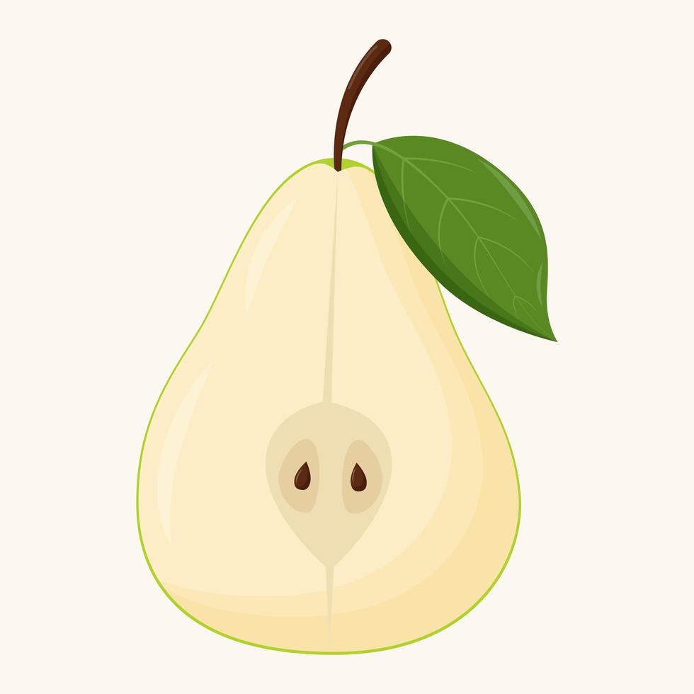 Half of green pear on white background. Flat vector illustration