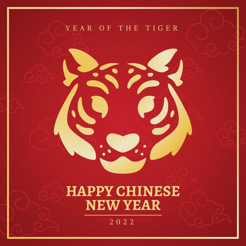 vector de cara de tigre abstracto de plantilla de año nuevo chino rojo