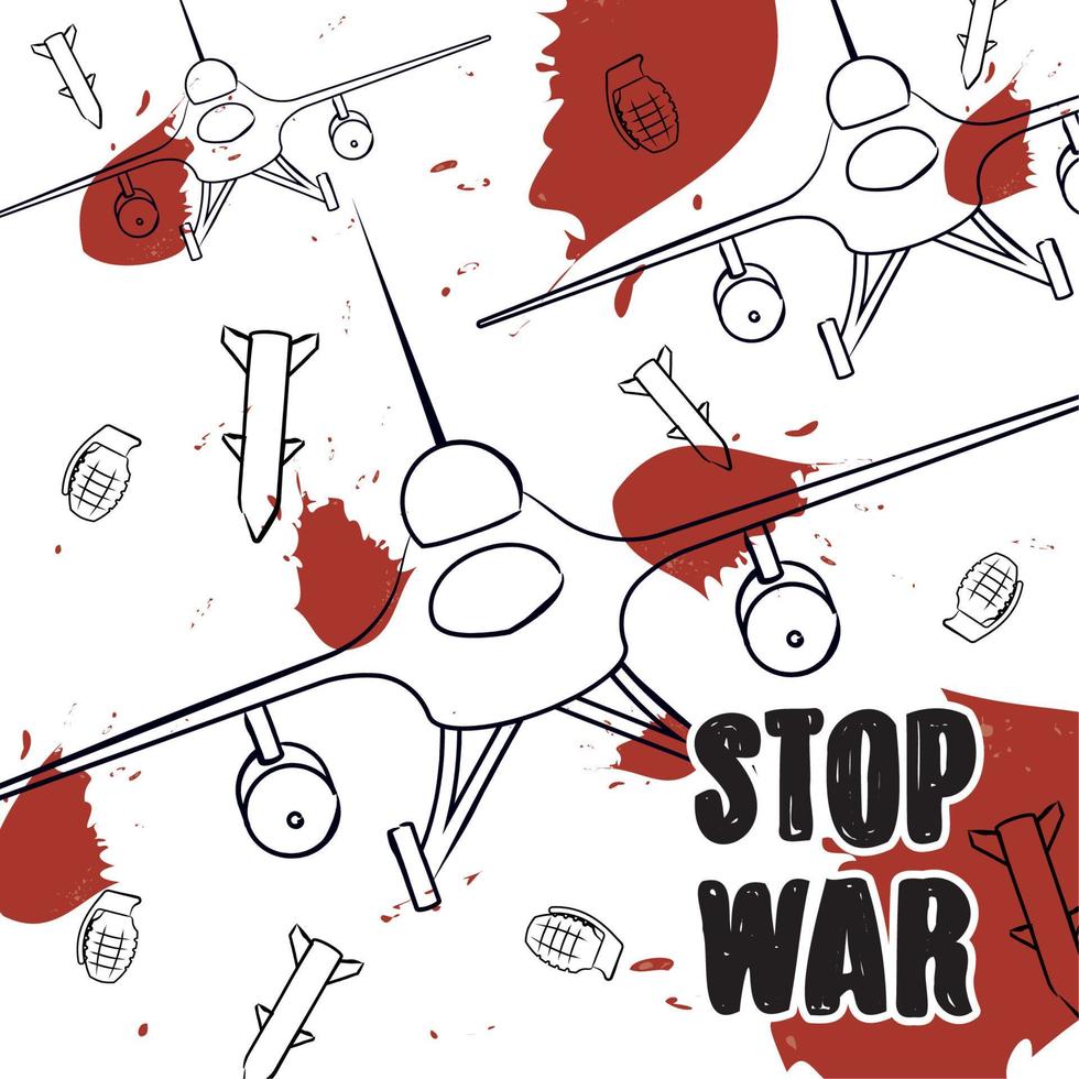 Fighter plane outloine War weaponry Stop war poster Vector