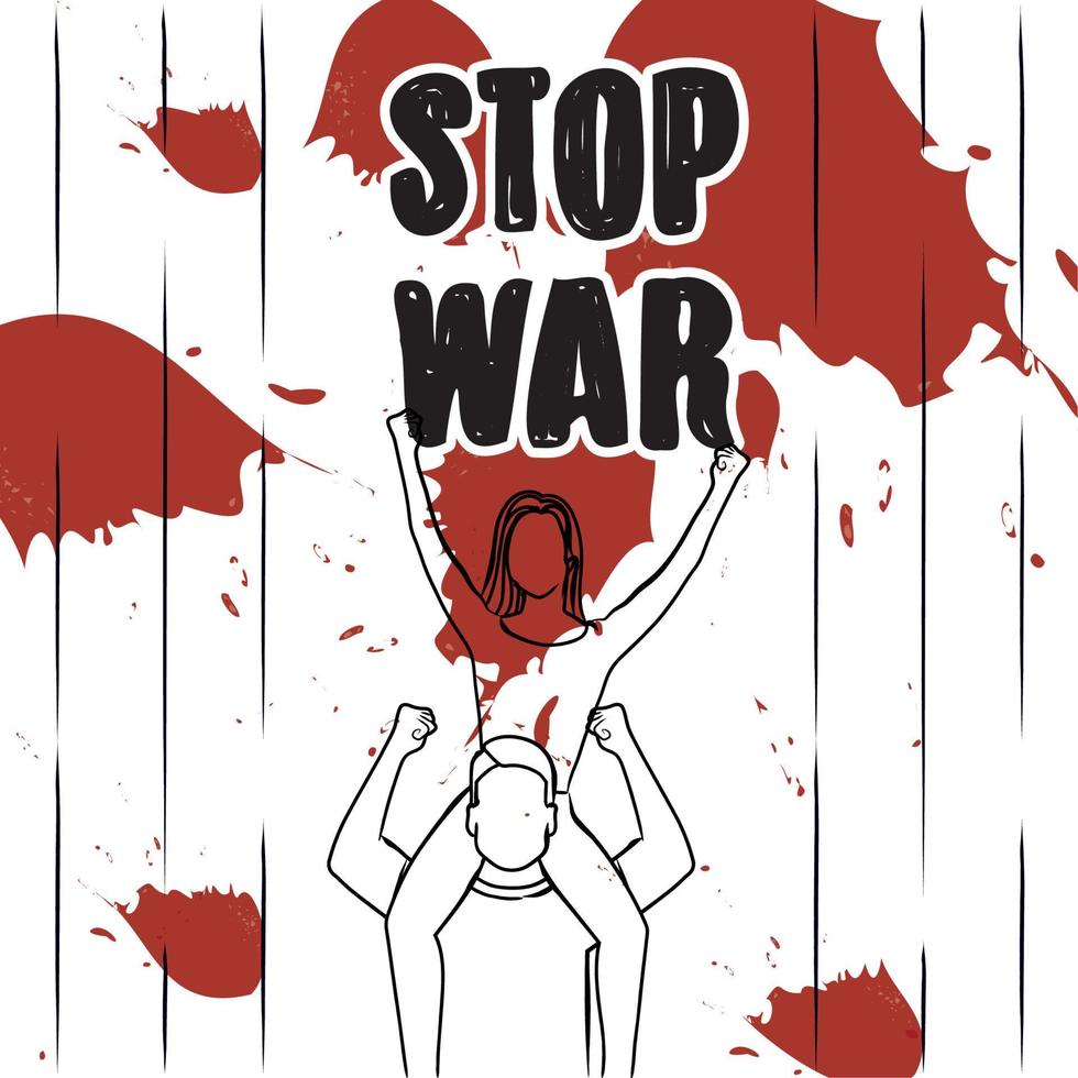 Outline of a man carrying woman Stop war poster Vector