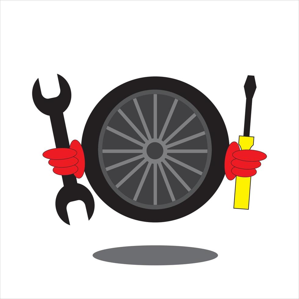 illustration vector graphics of car tire holding key and screwdriver