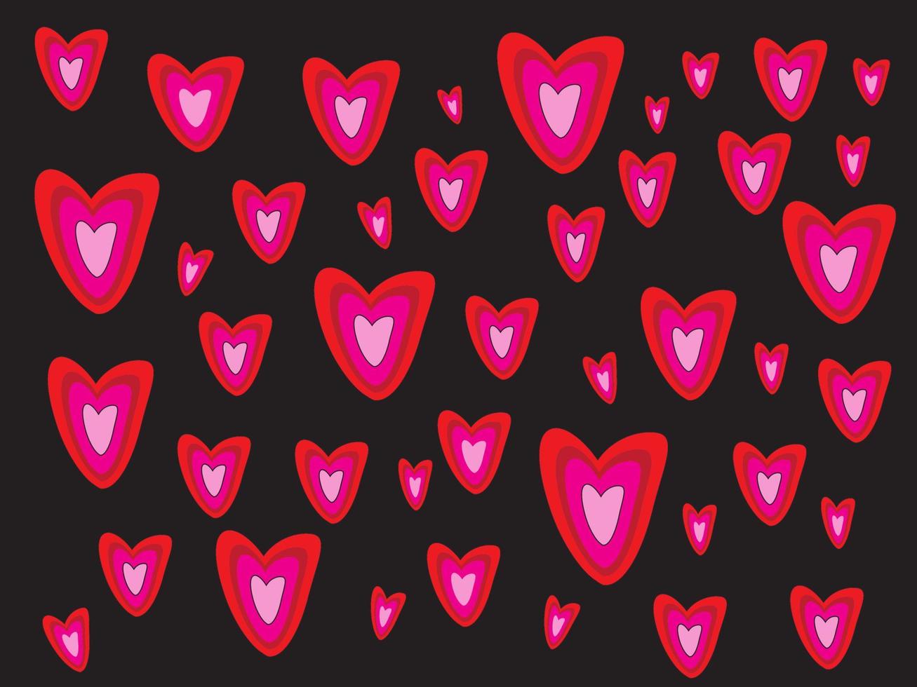 Simple heart seamless pattern. Valentines day background. Endless chaotic texture flat design made of small hearts silhouette. Shades of red on a black background vector