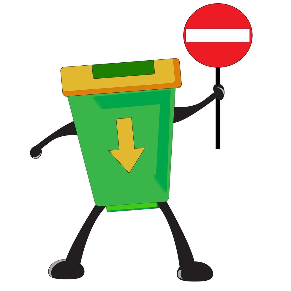 vector illustration, green wastebasket on white background, depicting prohibition