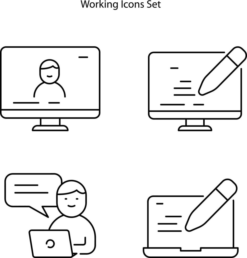 working icons set isolated on white background. working icon thin line outline linear working at home symbol for logo, web, app, UI. vector
