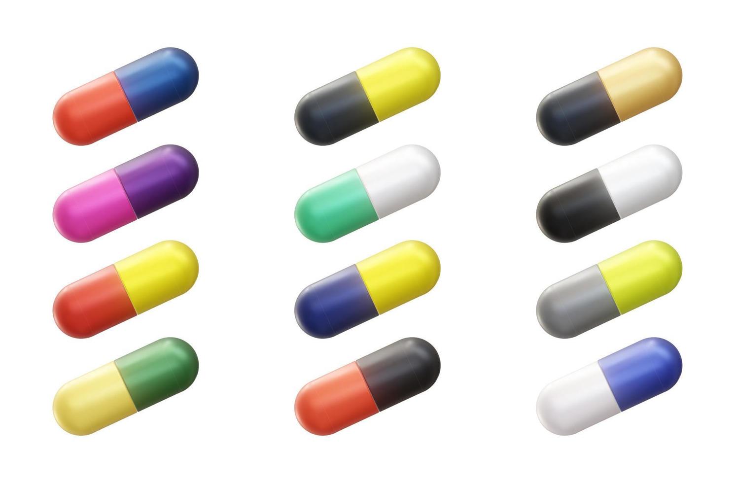 Realistic 3d pills icons collection vector