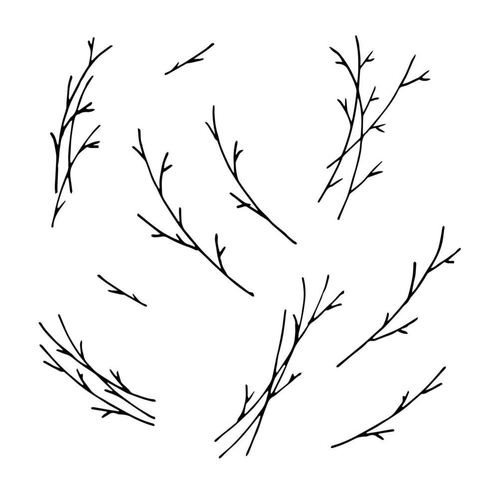 conjunto de ramas de árboles aisladas en el fondo blanco vector