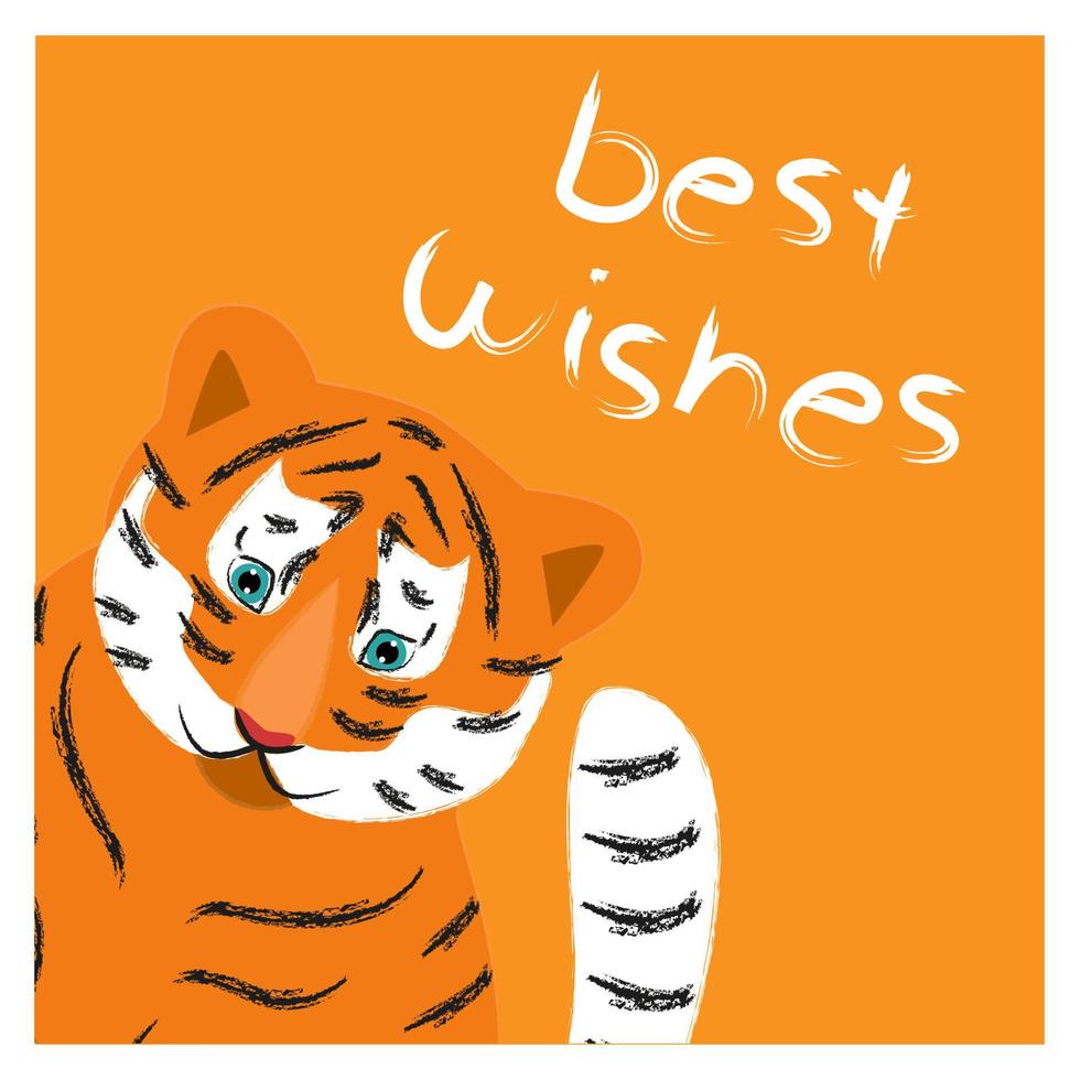 Christmas card with tiger and best wishes vector