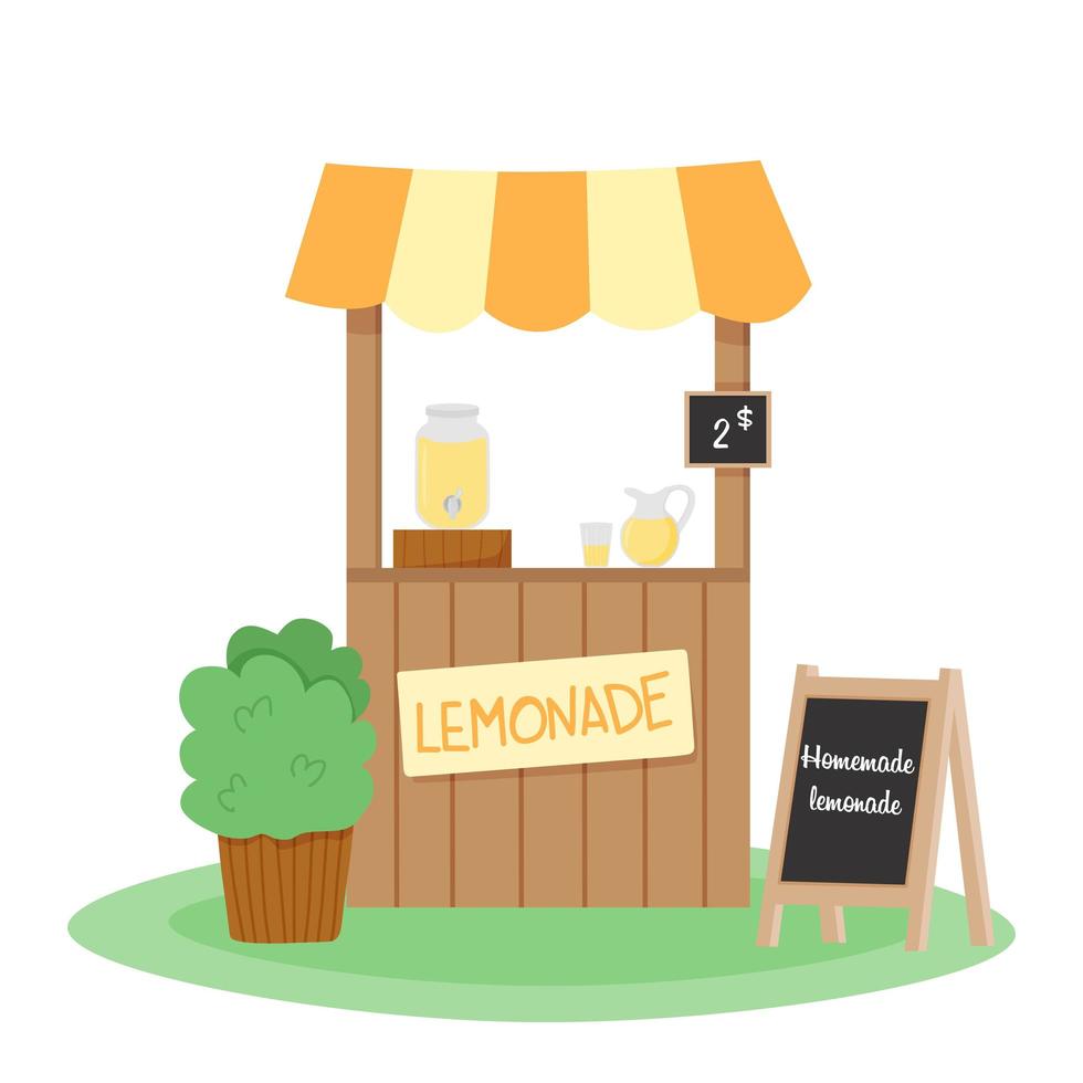 Lemonade stand. Summer cold drinks. Sale of lemonade. Startup business vector