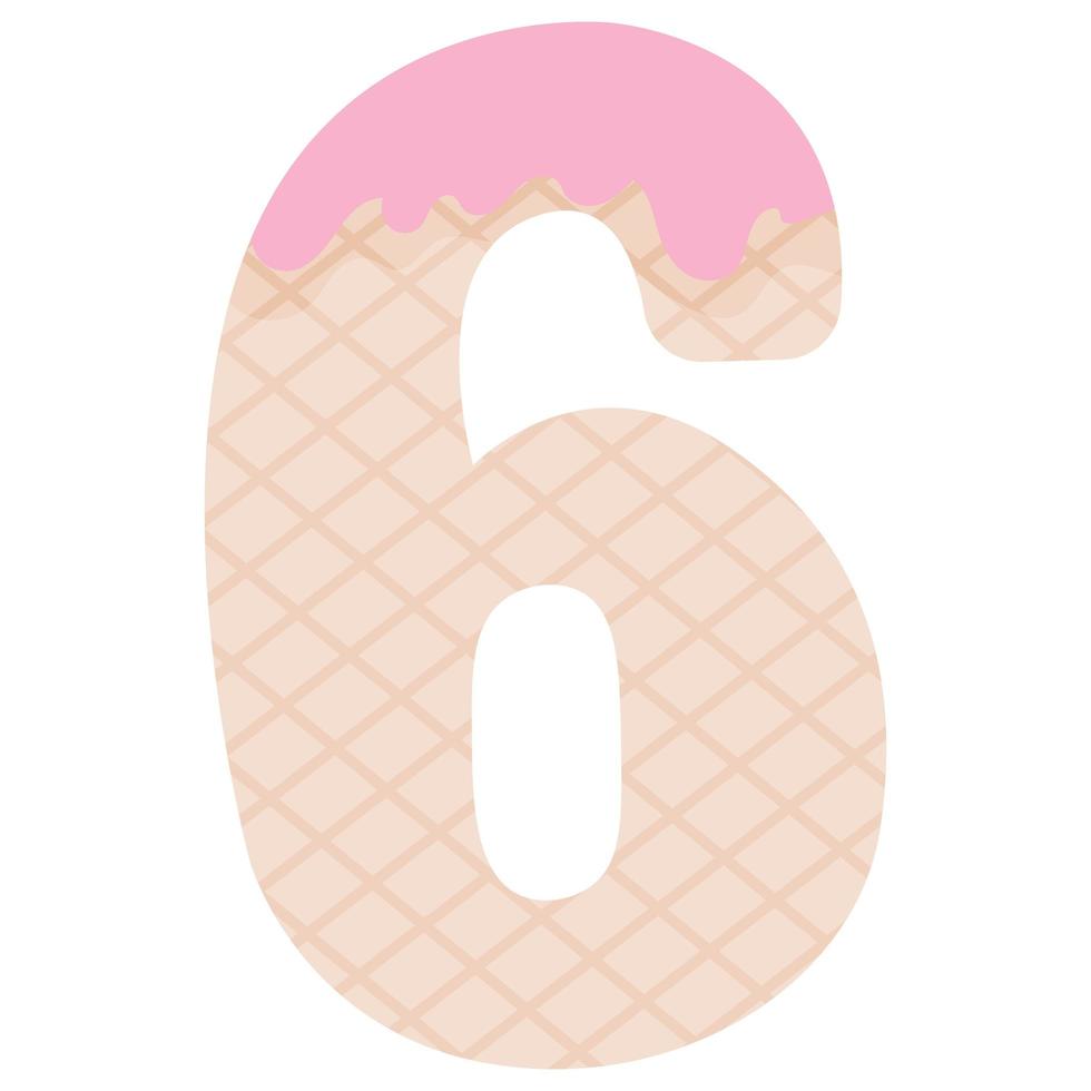 número seis en forma de helado vector