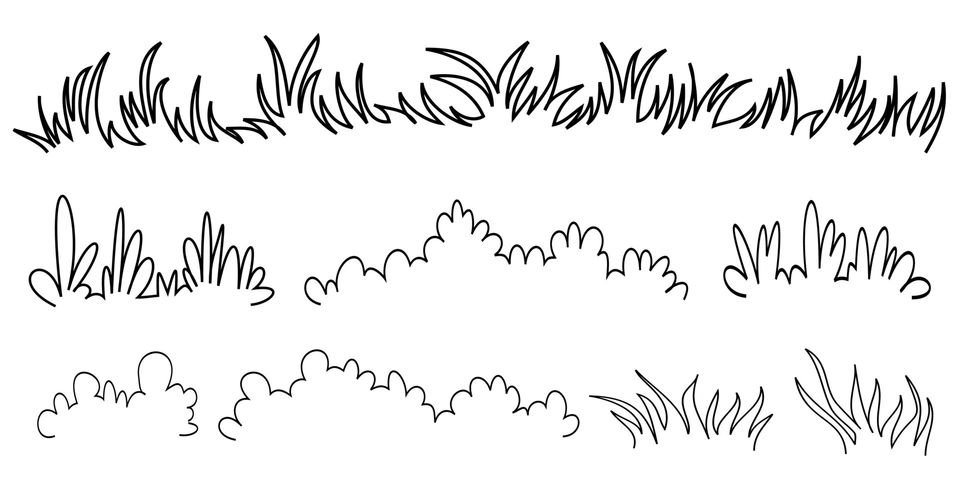 vector grass and bush black and white style 6209597 Vector Art at Vecteezy