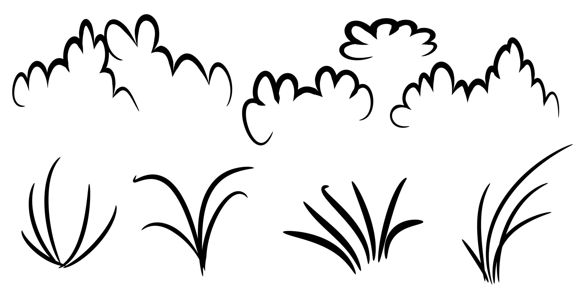 vector grass and bush black and white 6209603 Vector Art at Vecteezy