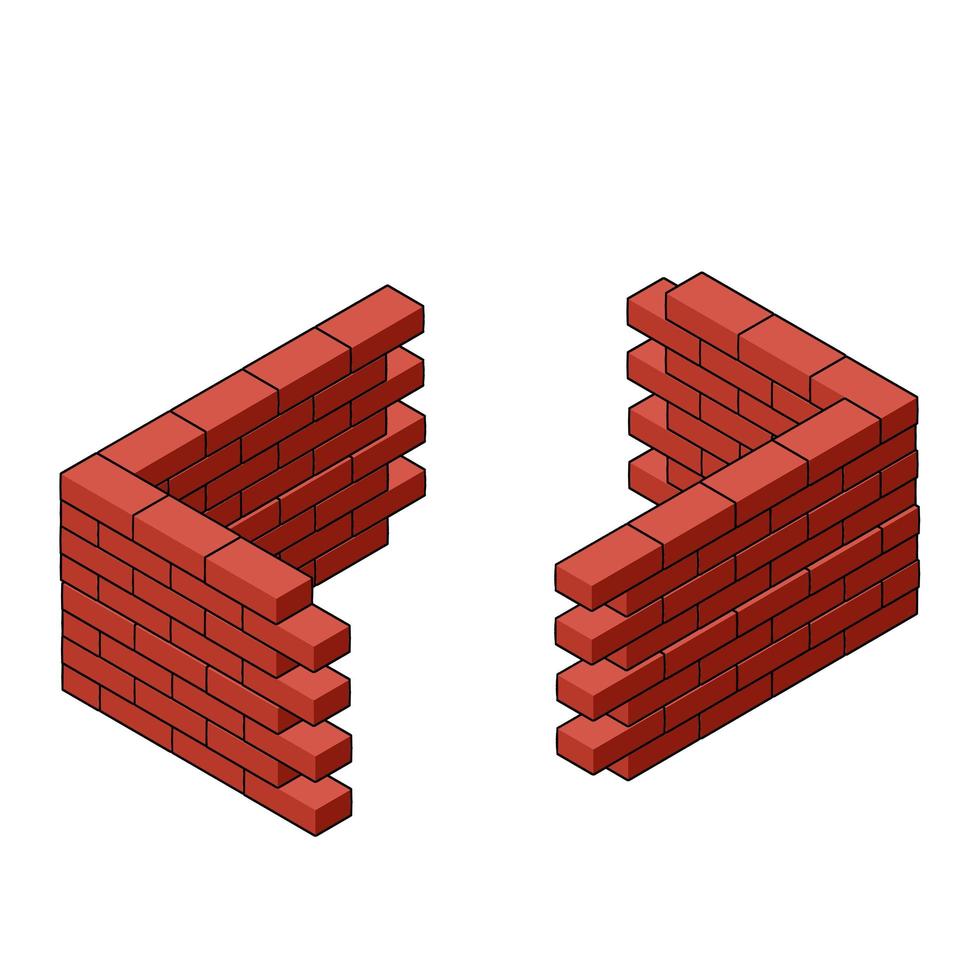 Red brick wall of house. Element of building construction. vector