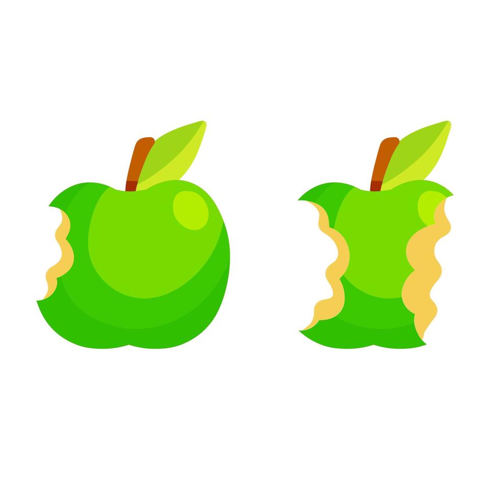 Green apple core. Bitten sweet fruit vector