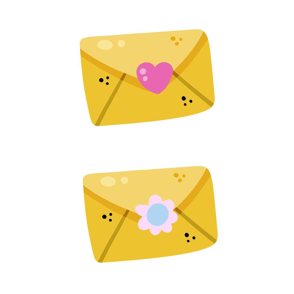 Letter. Cute yellow envelope with message and mail vector