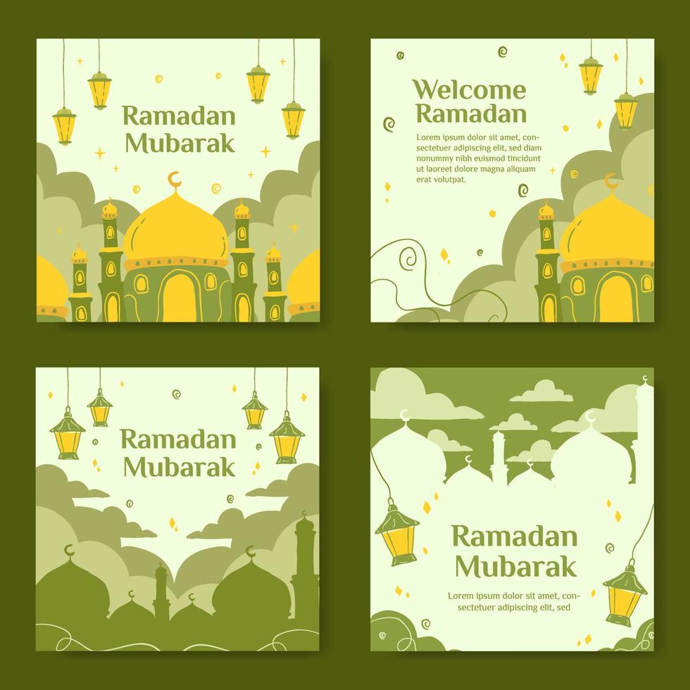 Set Ramadan Mubarak Social Media  Banner Template . Flat Illustration Vector Graphic.