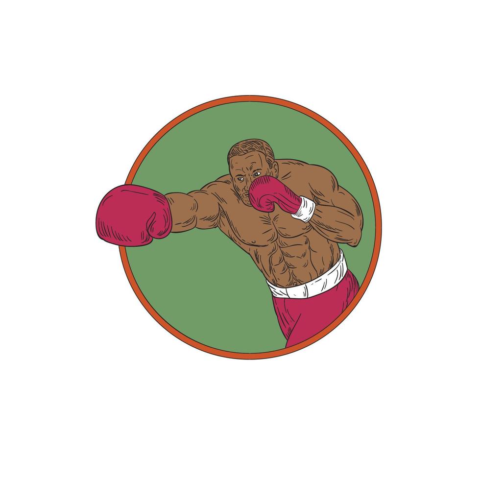 dibujo de círculo de gancho derecho de boxeador afroamericano vector