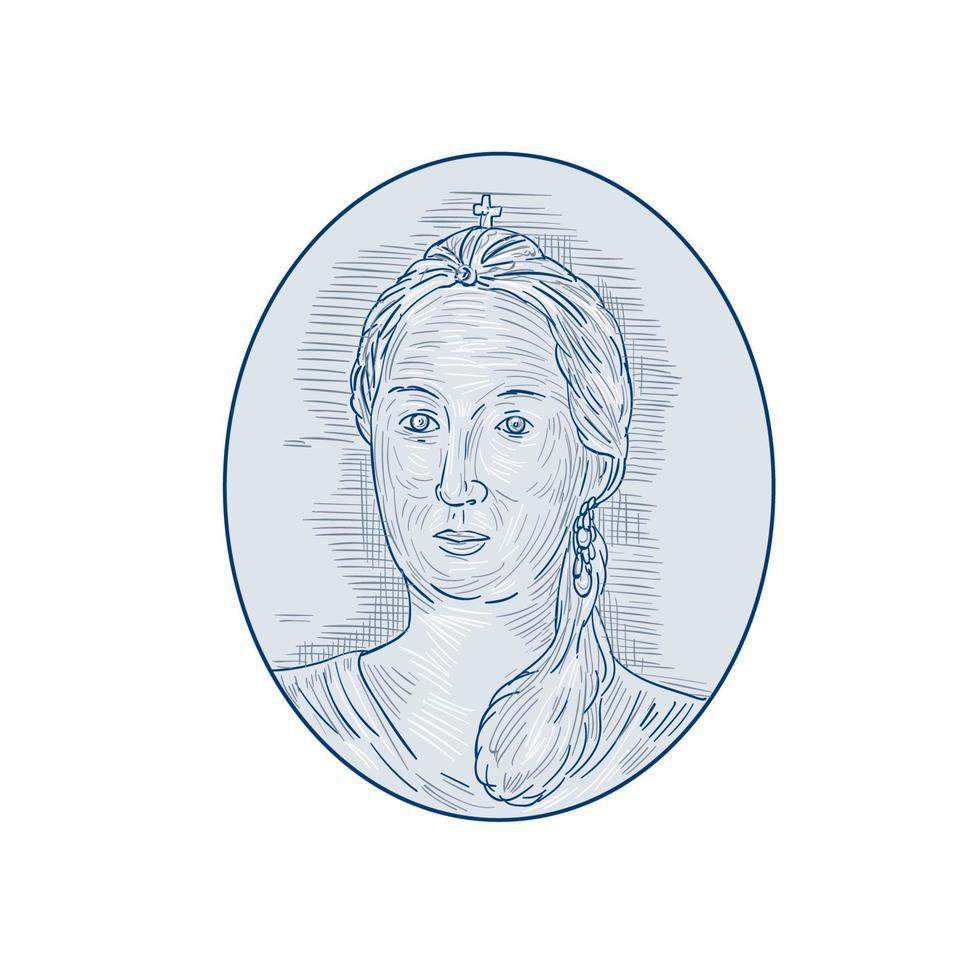 Dibujo ovalado del busto de la emperatriz rusa del siglo XVIII. vector