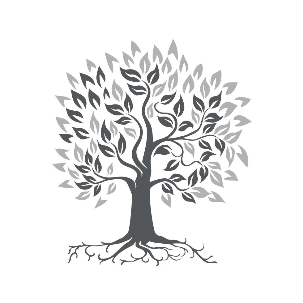 Stylized Oak Tree with Roots Retro vector