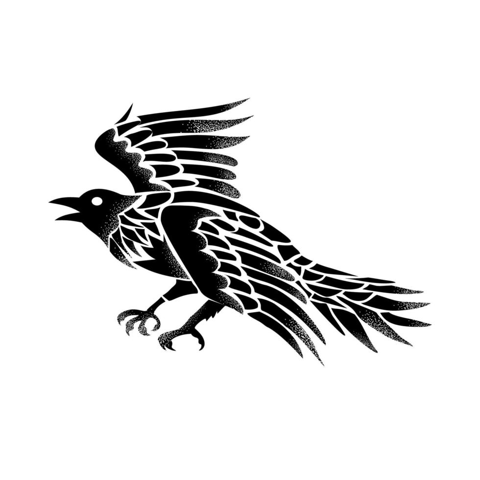 Raven Flying Side Tattoo vector