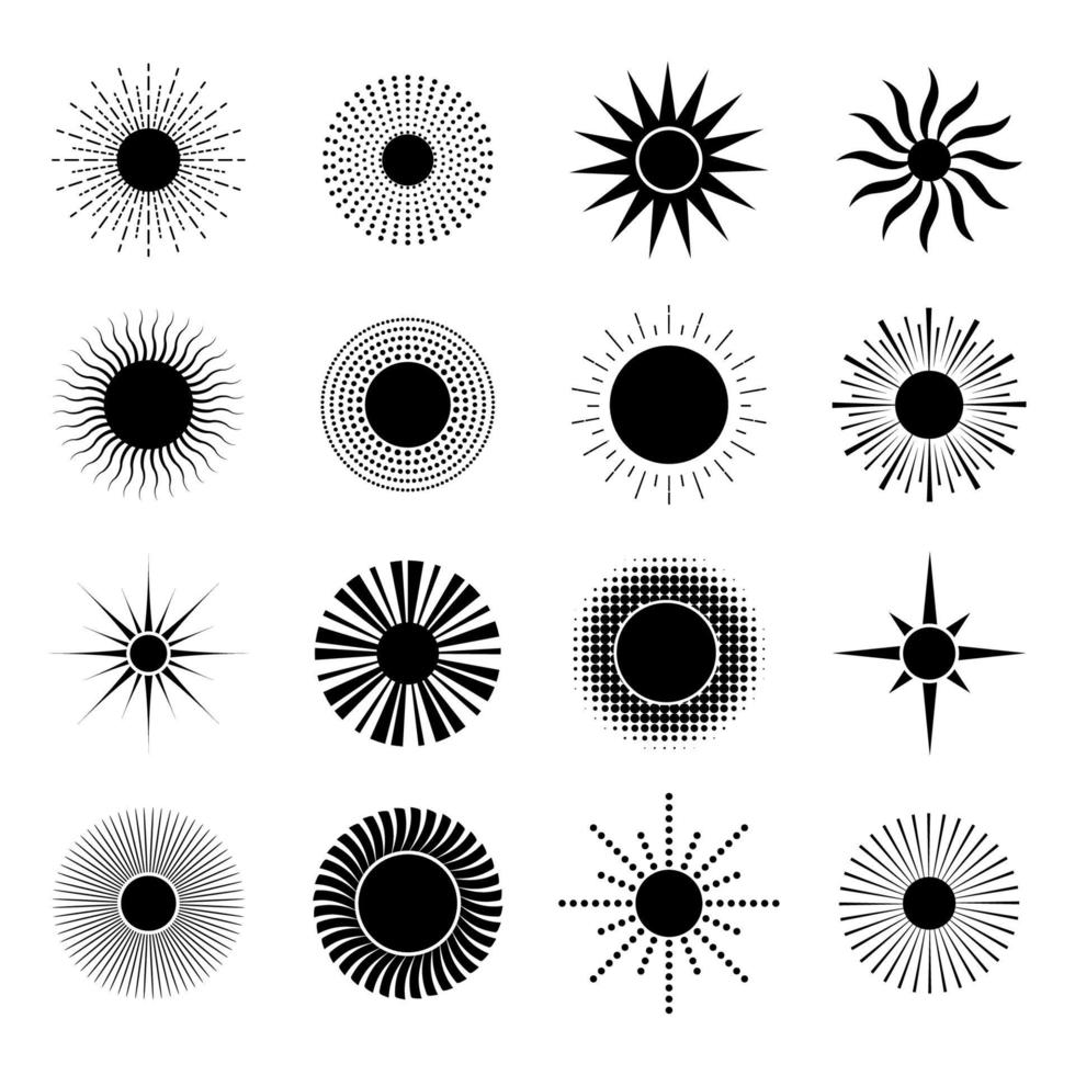 ilustración de un conjunto abstracto de sol negro vector