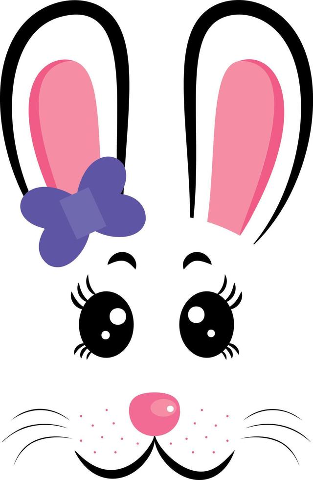 Bunny face with purple bow.Rabbit symbol of 20233 year.Vector illustration vector