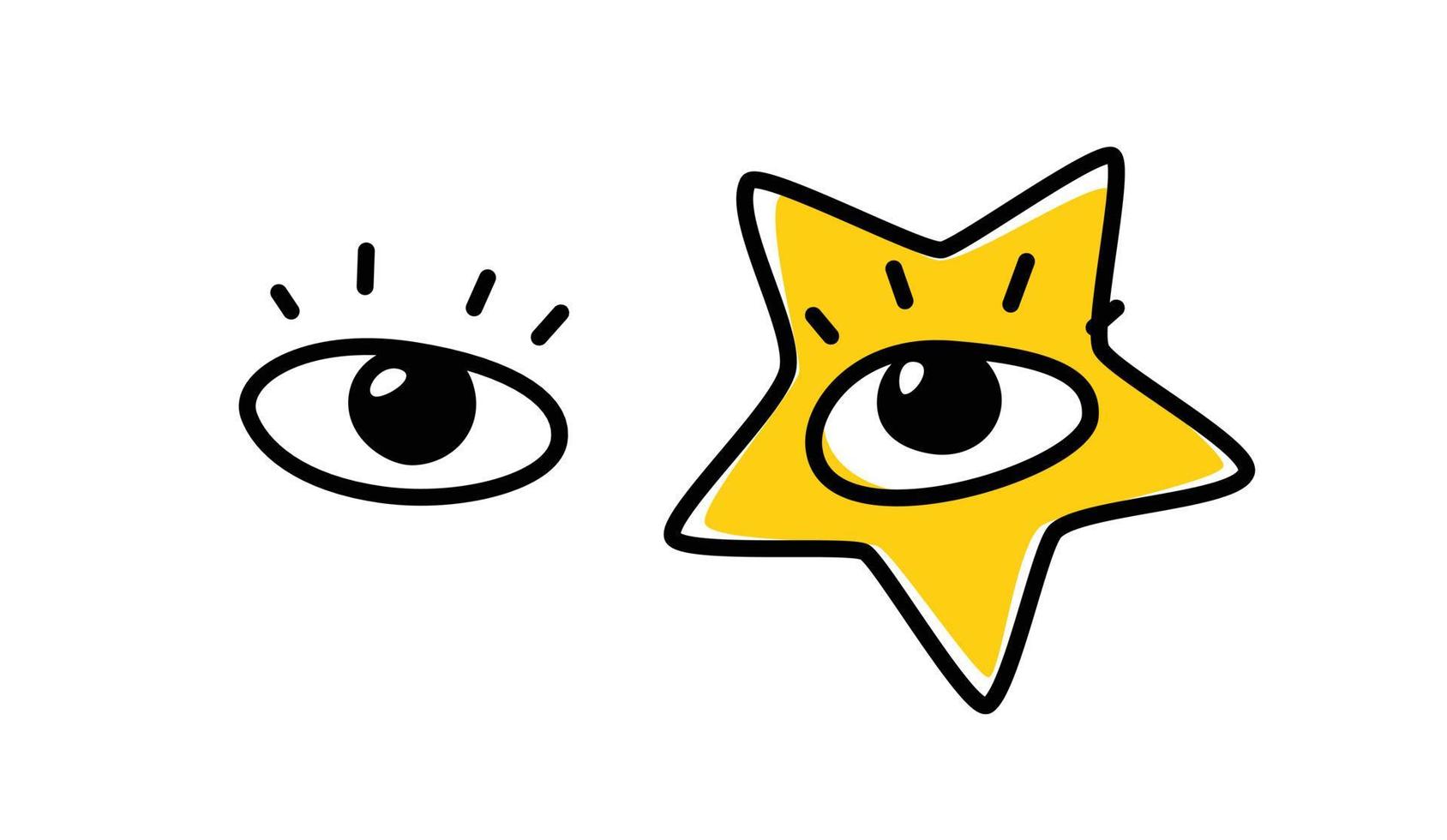 ilustración de ojos humanos. vector. la mirada se dirige al espectador. una imagen de una estrella del pop. estrella amarilla como maquillaje en la cara. imagen de moda para camiseta. vector