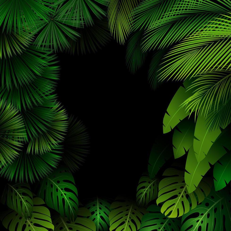 patrón exótico con hojas tropicales sobre un fondo negro.vector vector