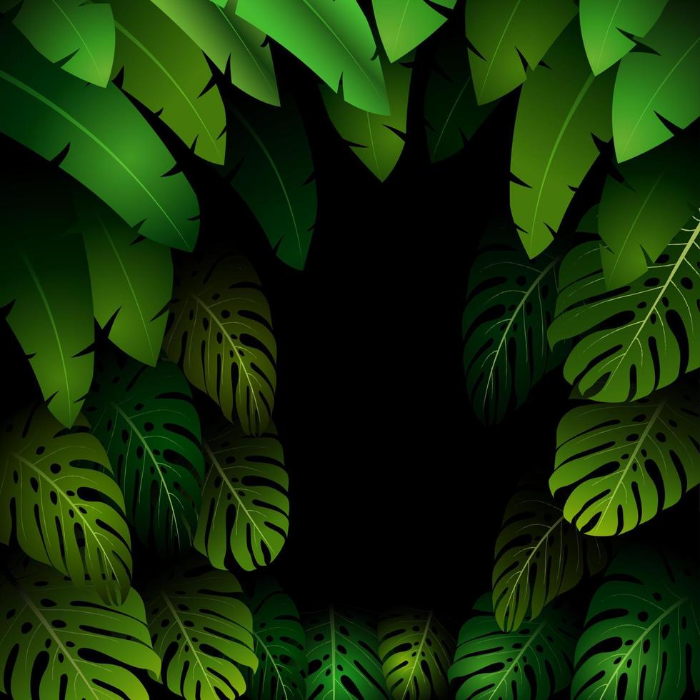 patrón exótico con hojas tropicales sobre un fondo negro vector