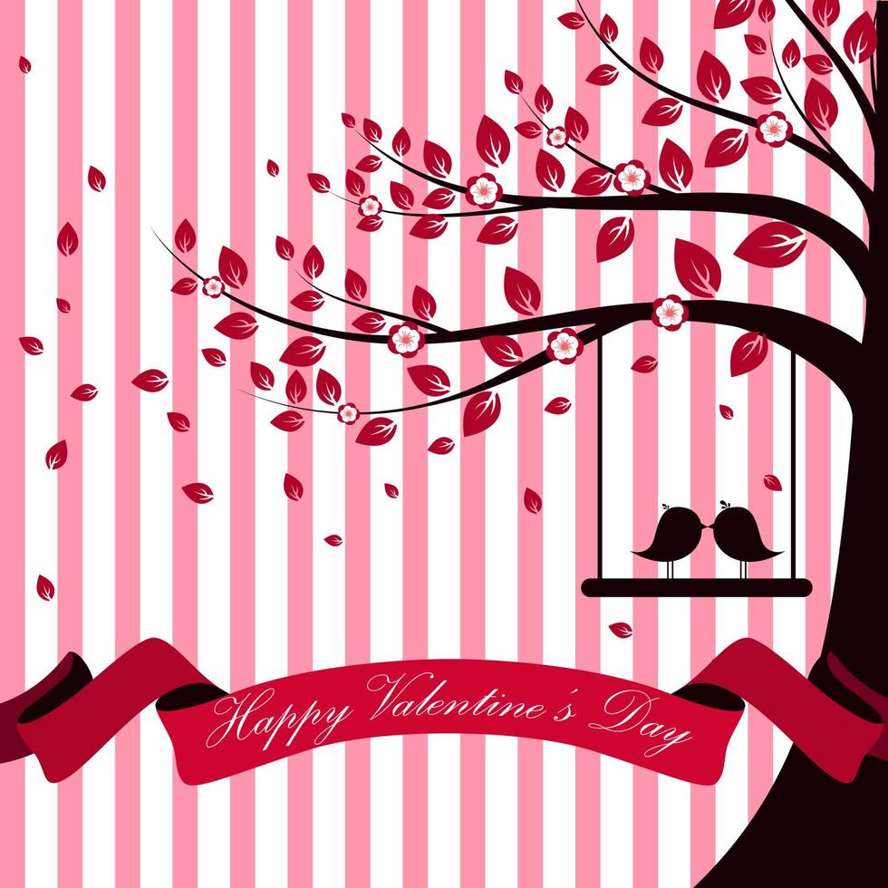 día de san valentín con árbol otoño y cinta rosa blanco rosa ráfaga background.vector vector