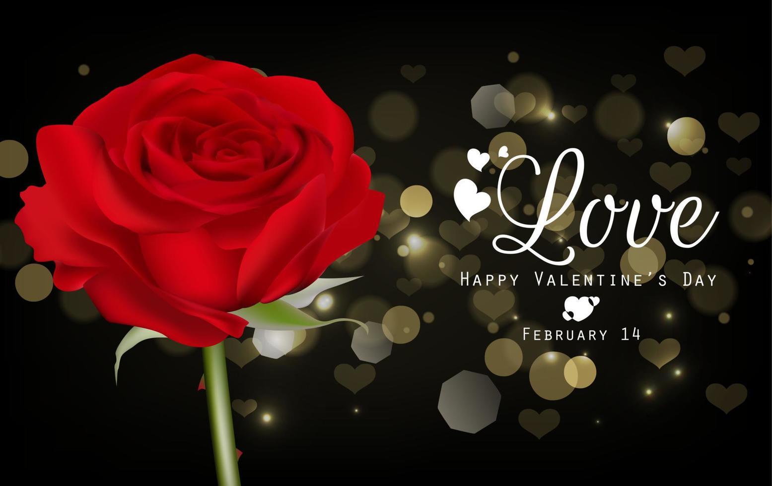 fondo de feliz día de san valentín con rosa roja y oro bokeh.vector vector