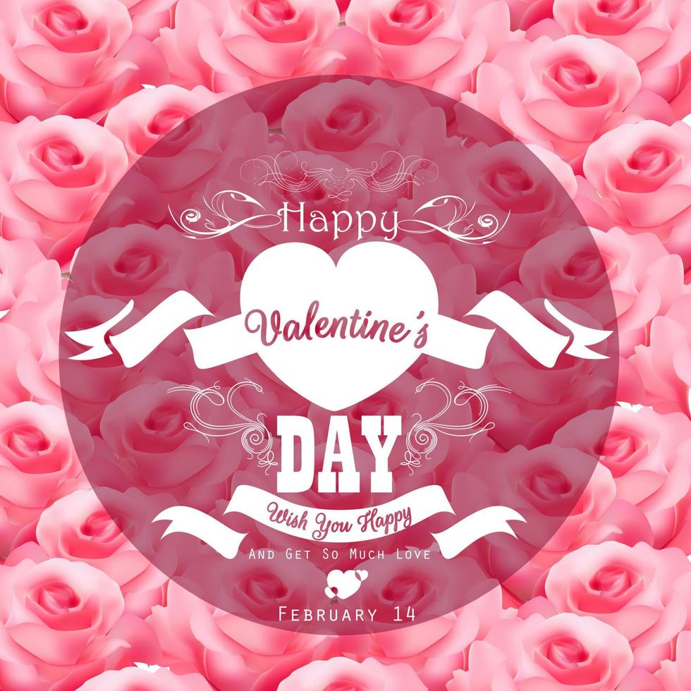 Valentine pink roses background with a close up view with transparent a round label decorated vector