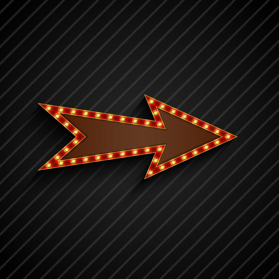 Arrow sign with light bulbs on black background.vector vector