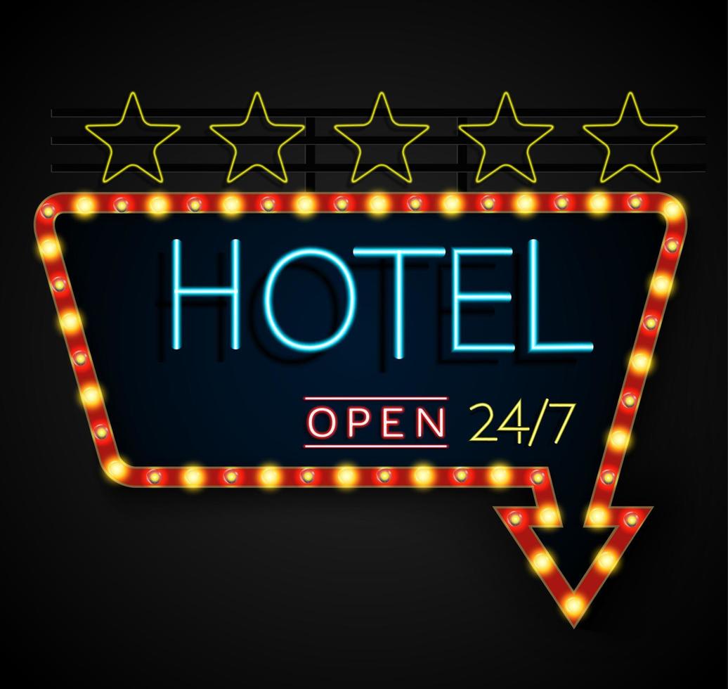 Shining retro light banner hotel on a black background.vector vector