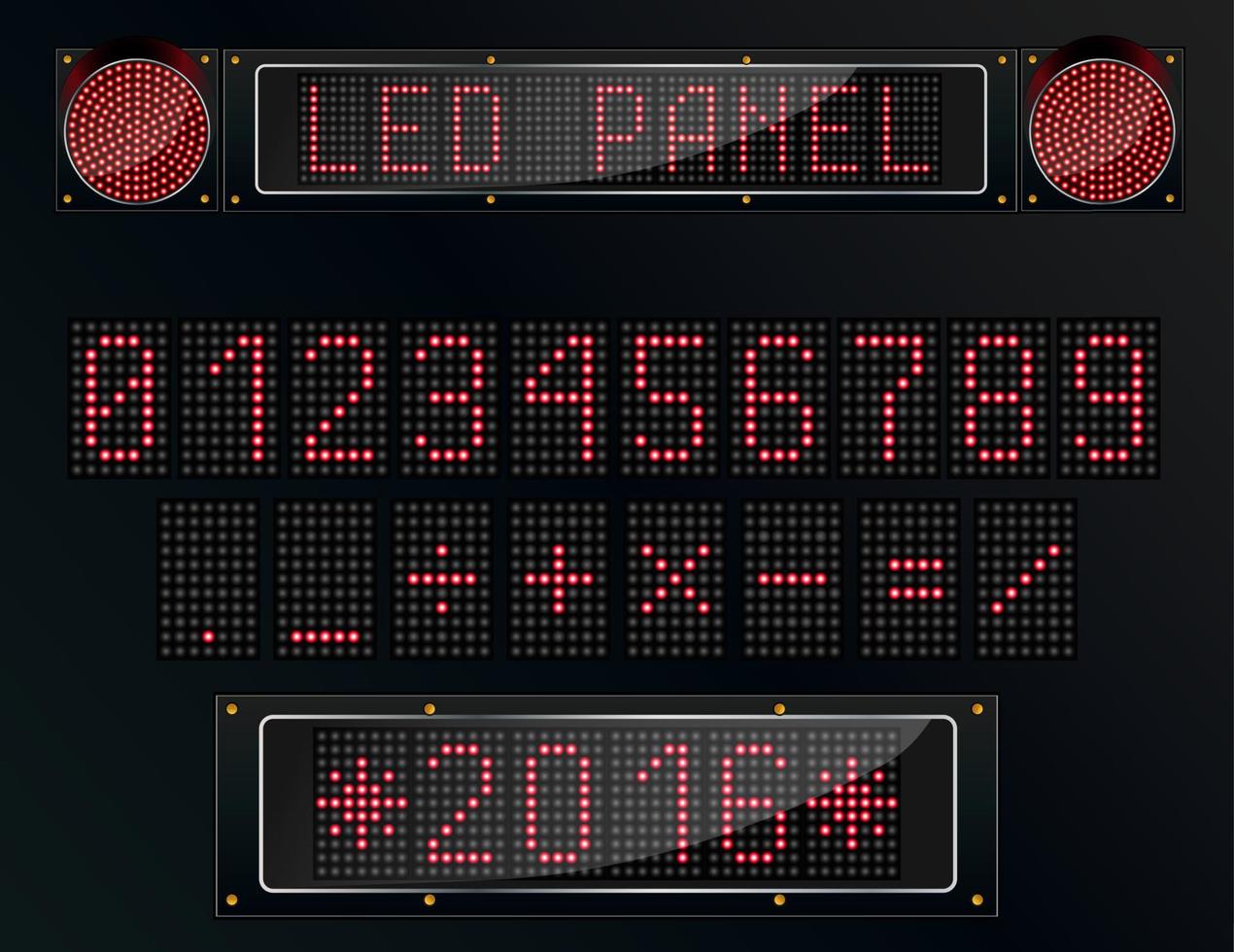 LED digital font on black background vector