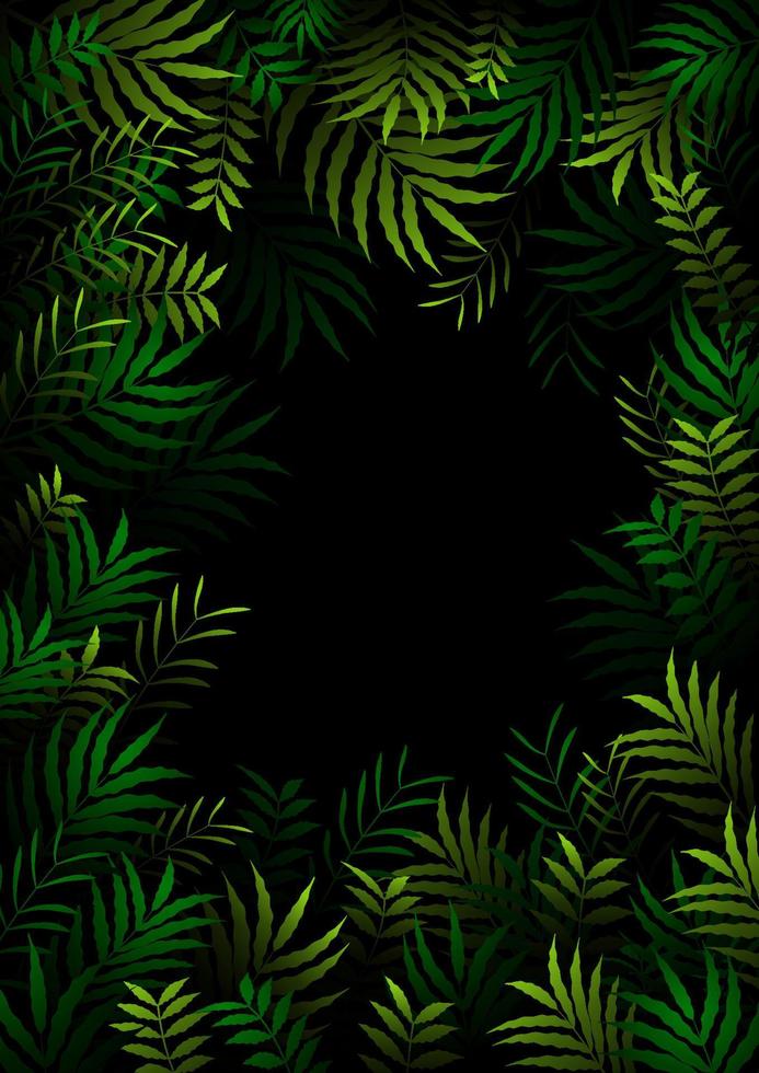 Exotic pattern with tropical leaves in dark forest.vector vector