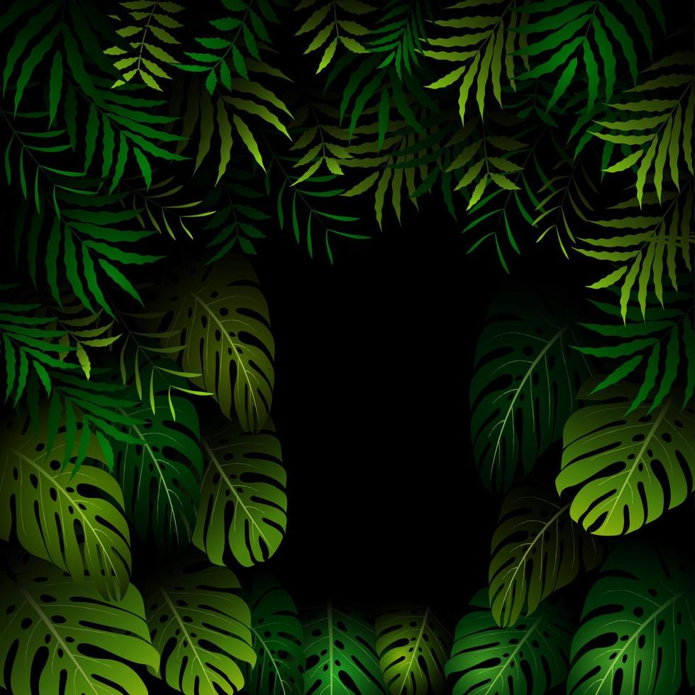 Seamless exotic pattern with tropical leaves on a black background vector