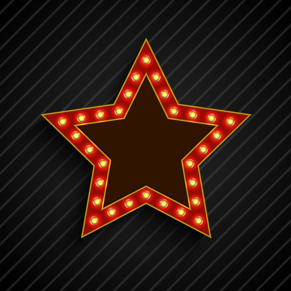 signo de estrella de banner de bombilla de iluminación en el fondo negro.vector vector