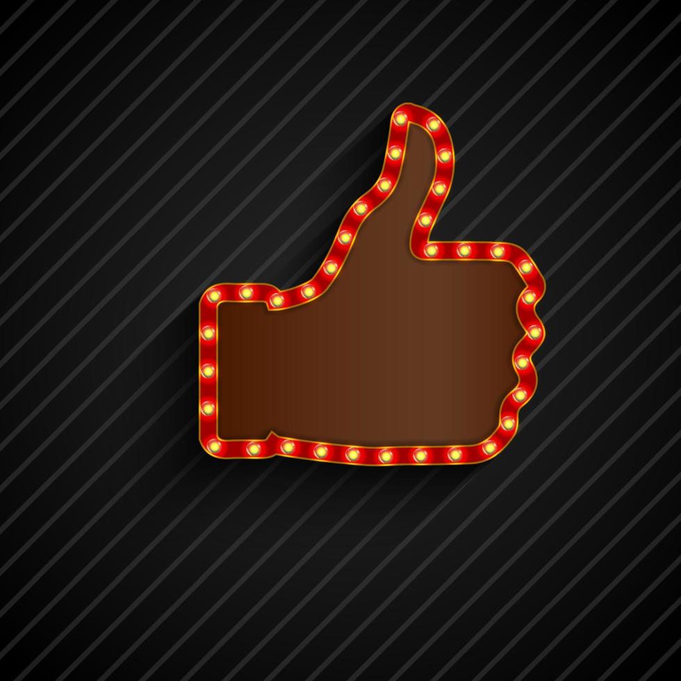 The thumbs background symbol glowing with bulbs vector