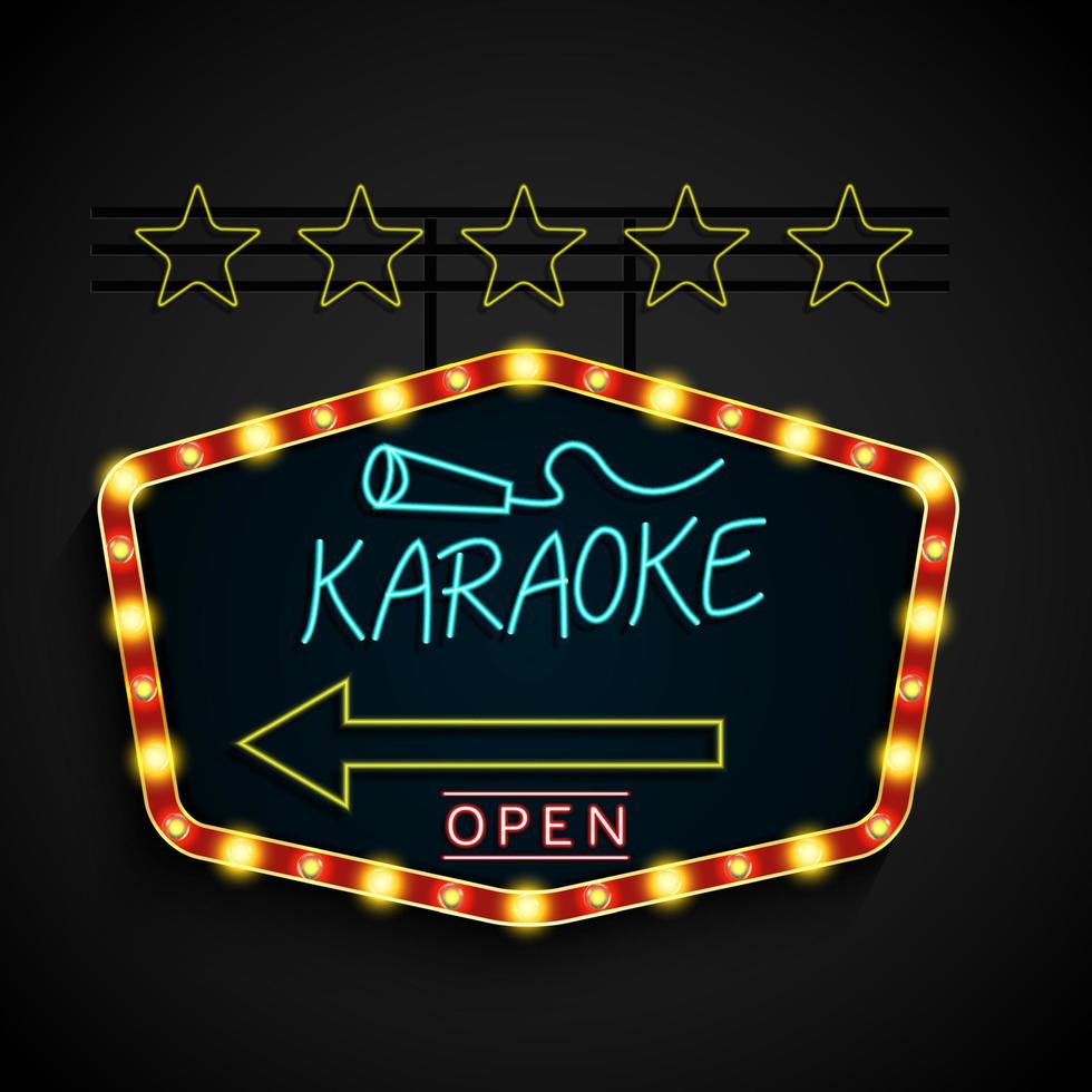 karaoke de banner de luz retro brillante sobre un fondo negro.vector vector