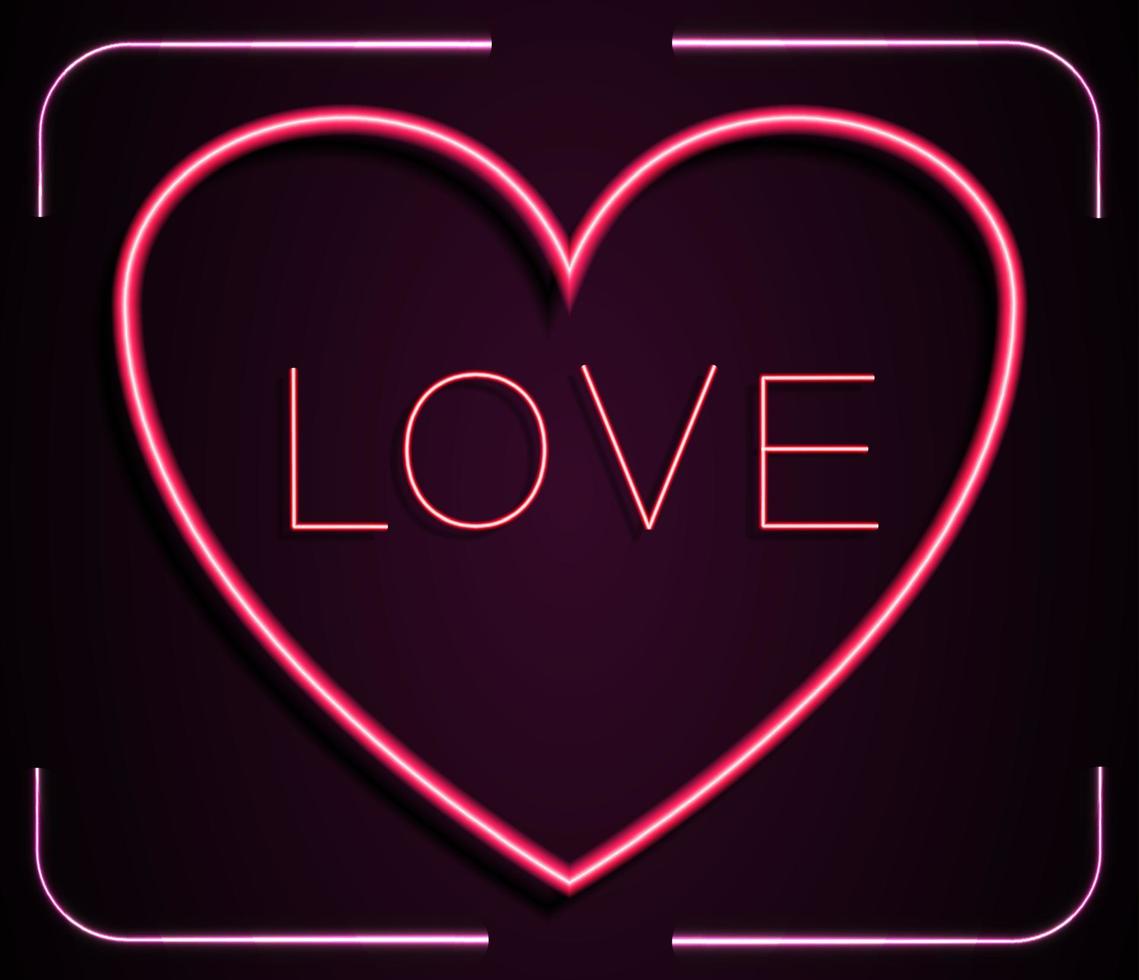Neon red heart with inscription LOVE on a pink background vector