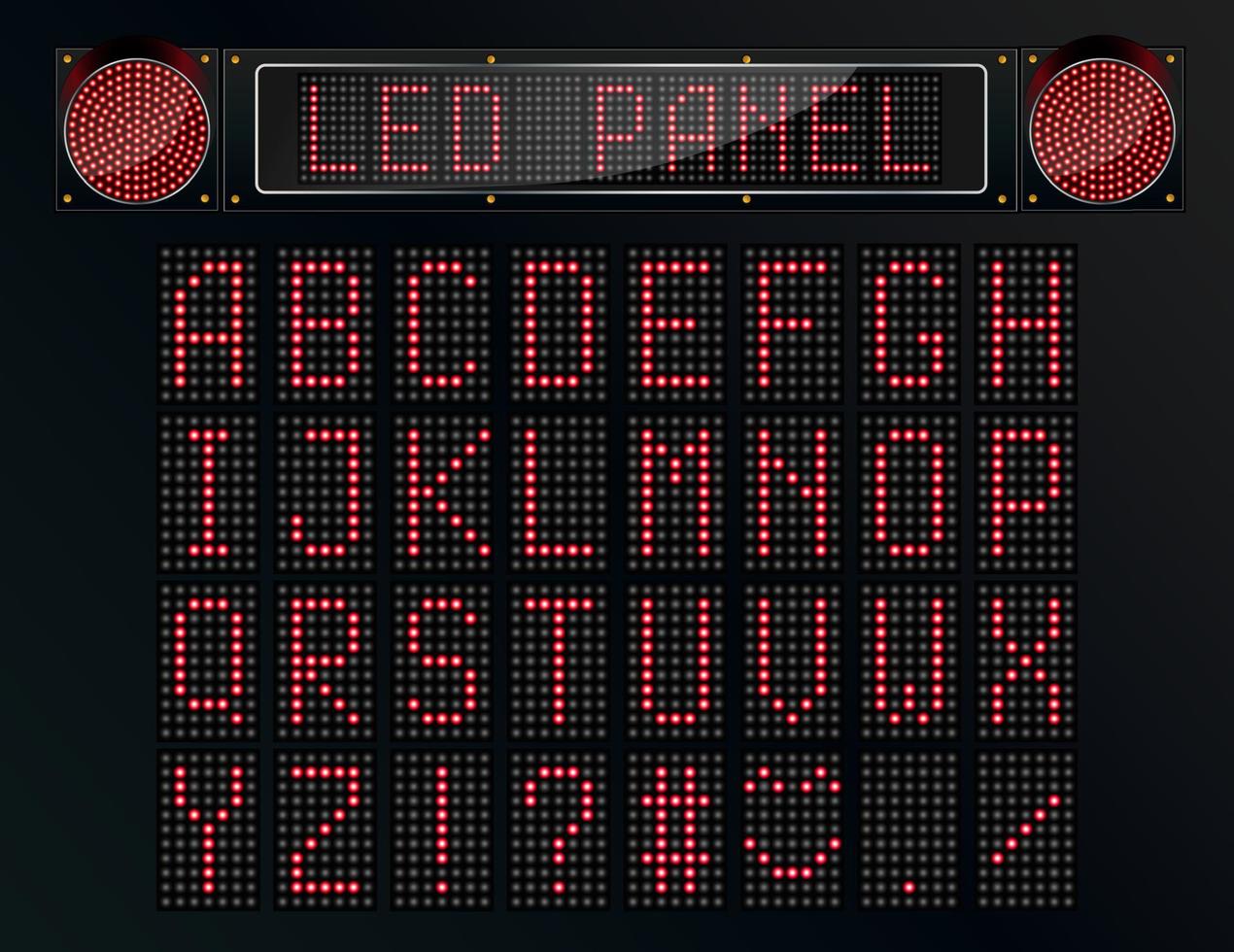 LED digital font on black background vector